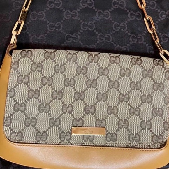 Gucci Beige and Brown Monogram Shoulder Bag - Picture 3 of 5